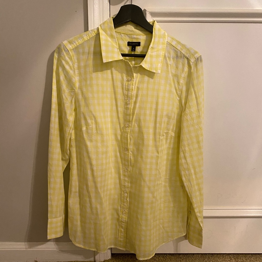 NWT Talbots Yellow Checked Button Down